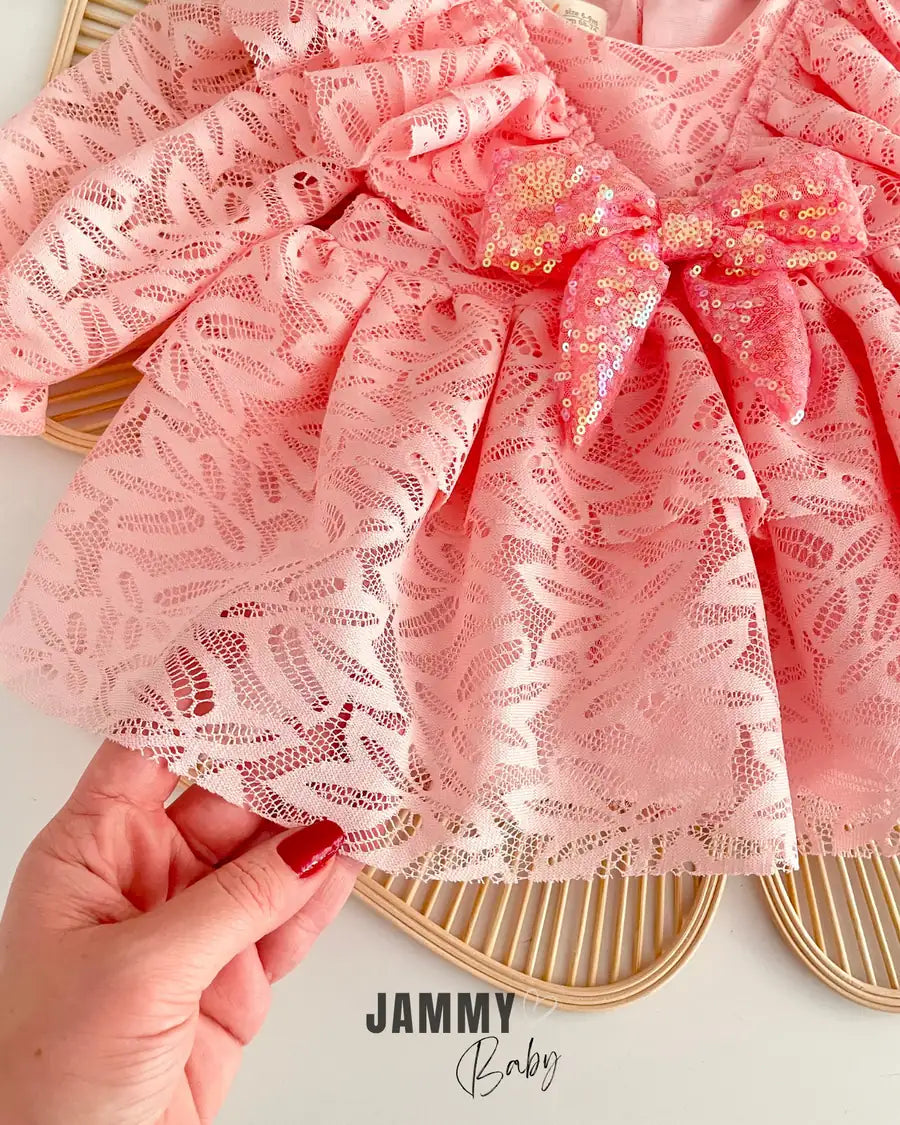 Lola Lace Sequin Bow Special Occasion Dress – PINK