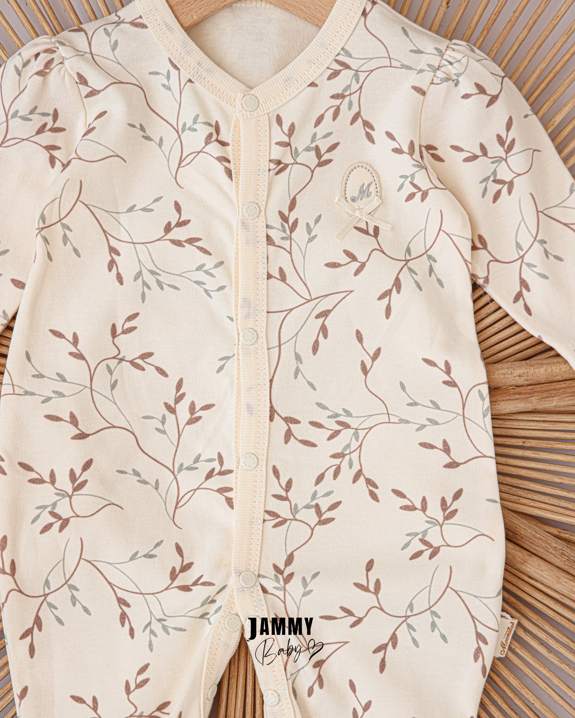 Botanical Footed Baby Romper – Cream