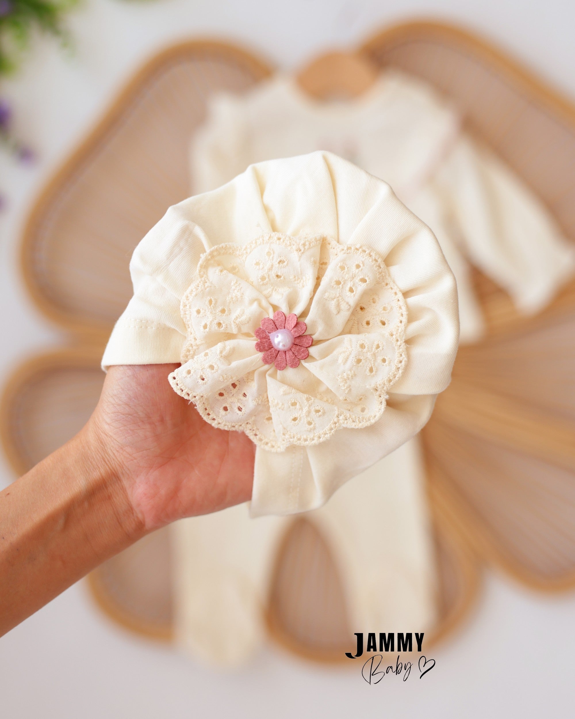 Floral Ruffle 3-Piece Baby Girl Set - Cream
