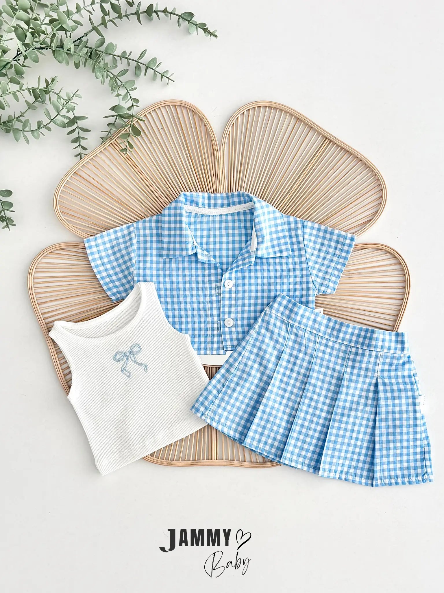 Misty Plaid Shirt, Bodysuit & Shorts Set – Blue