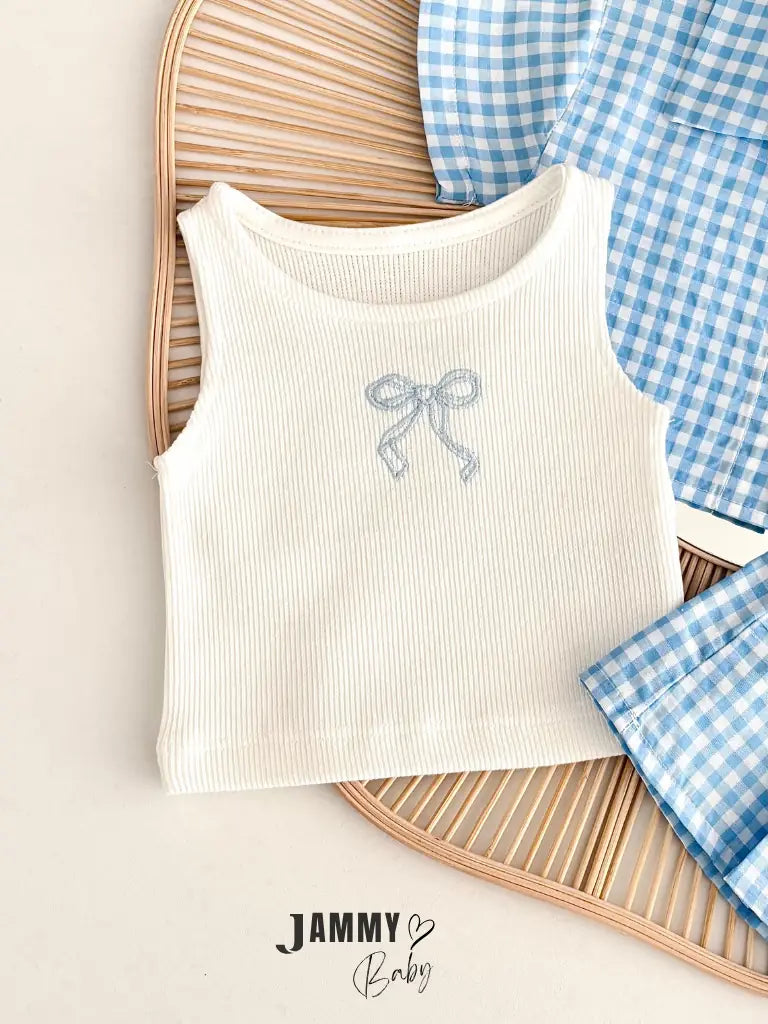 Misty Plaid Shirt, Bodysuit & Shorts Set – Blue