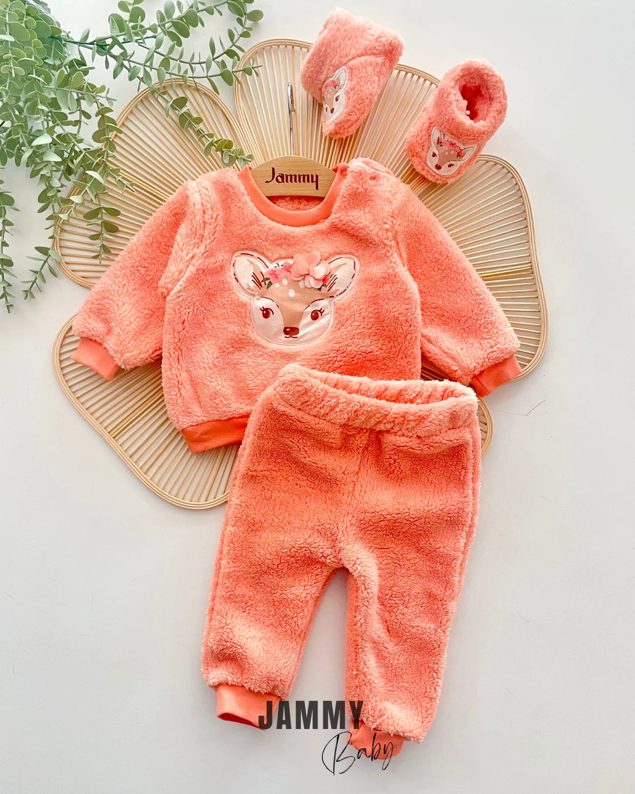 Ceylan Appliqué Plush Set with Booties – APRICOT