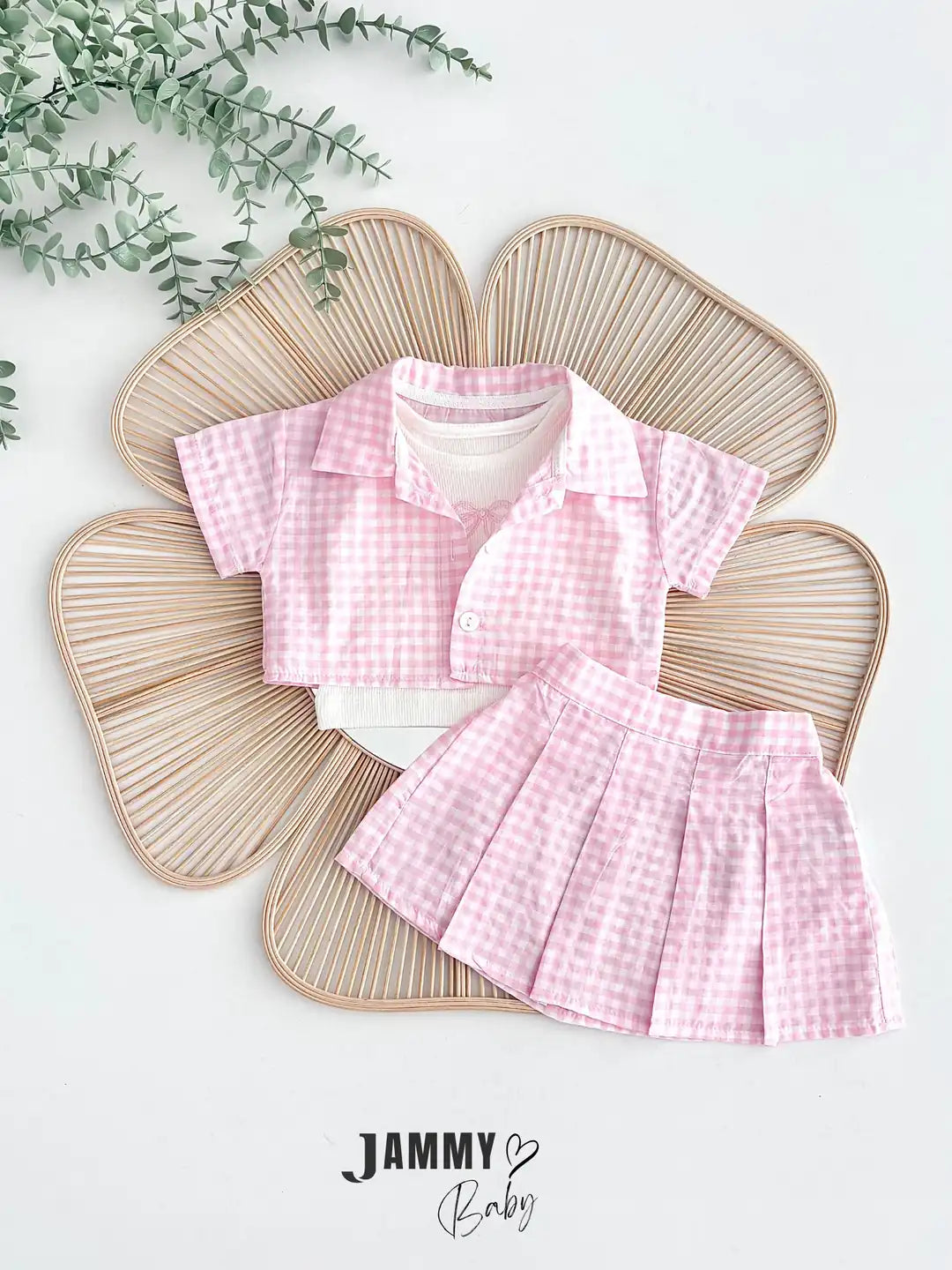 Misty Plaid Shirt, Bodysuit & Shorts Set – Pink