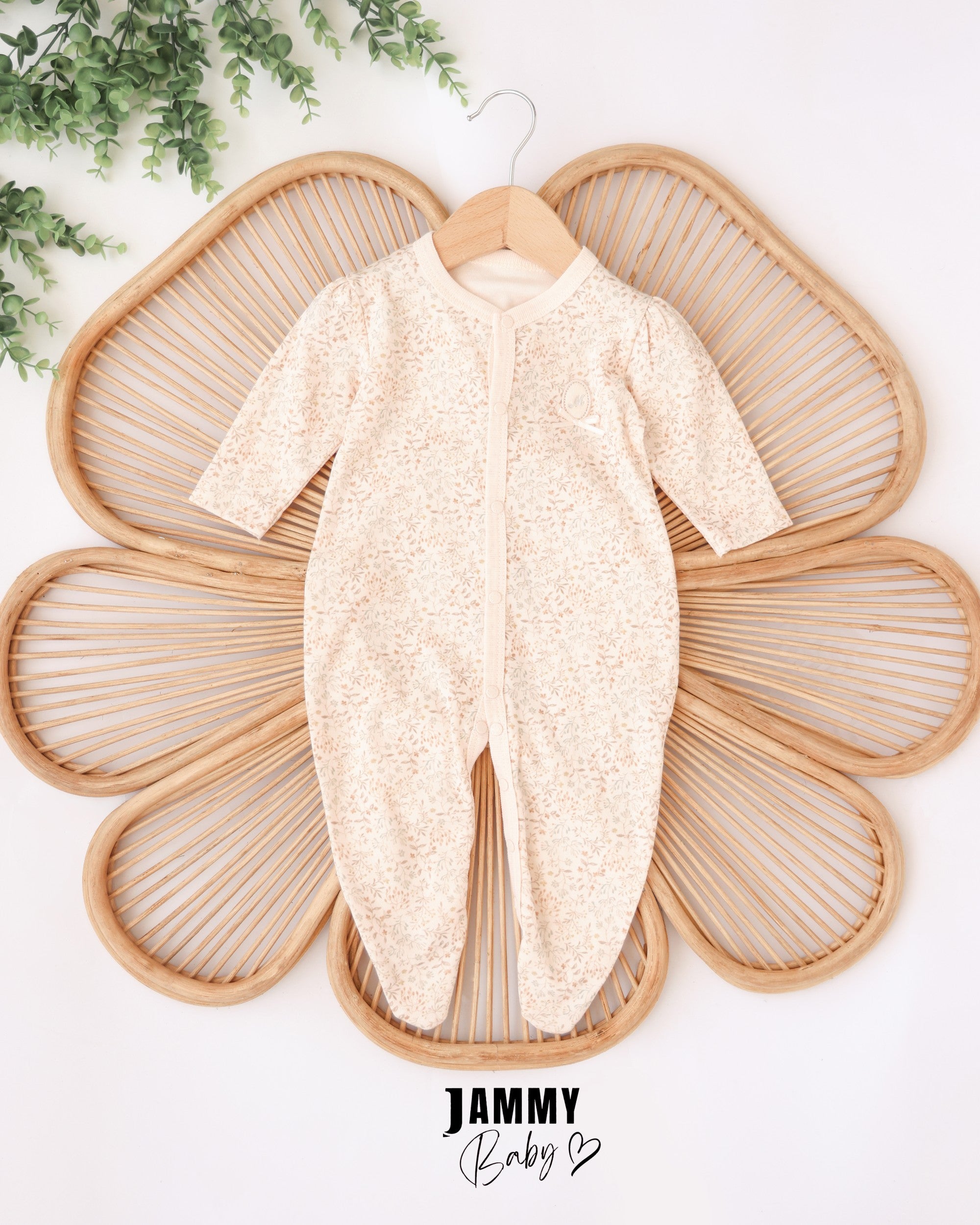 Tiny Floral Footed Baby Romper – Cream