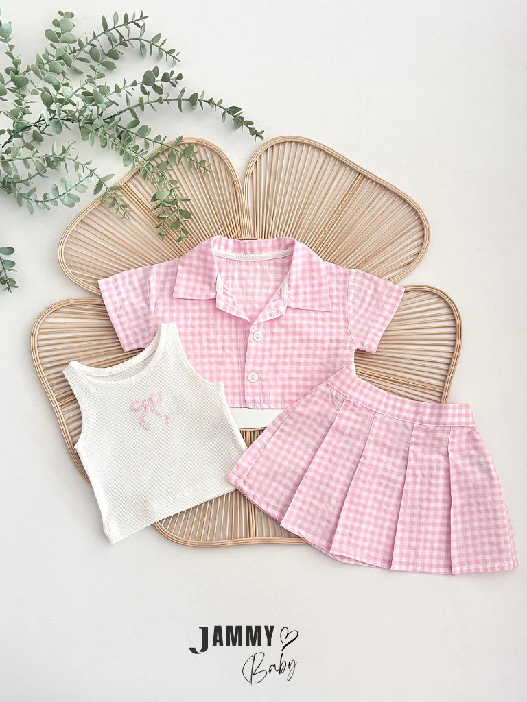 Misty Plaid Shirt, Bodysuit & Shorts Set – Pink