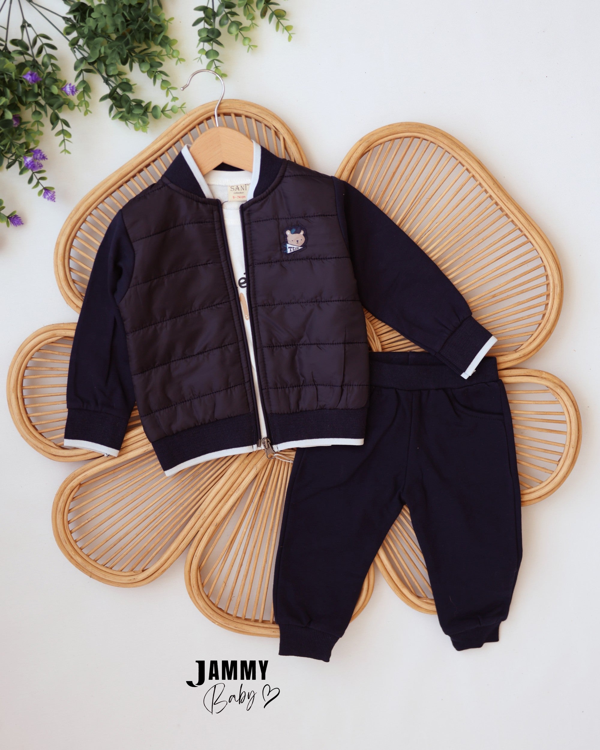 Teddy Bomber 3-Piece Baby Boy Set - Navy Blue