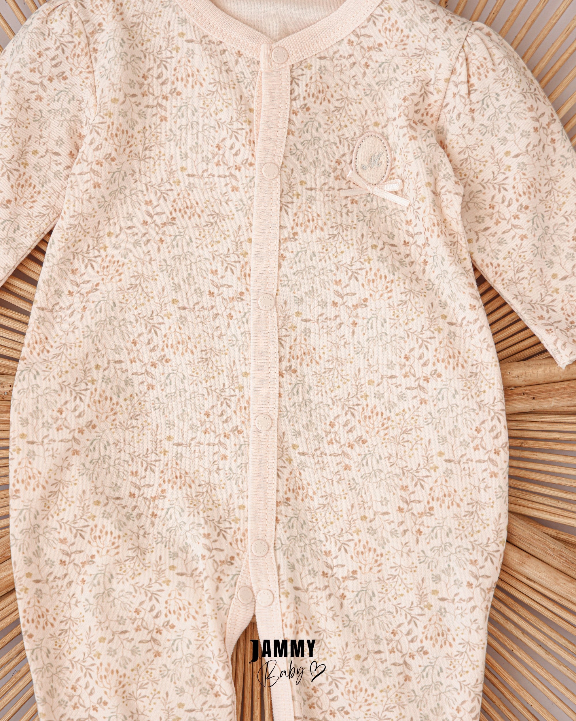 Tiny Floral Footed Baby Romper – Cream