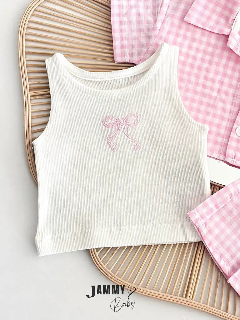 Misty Plaid Shirt, Bodysuit & Shorts Set – Pink