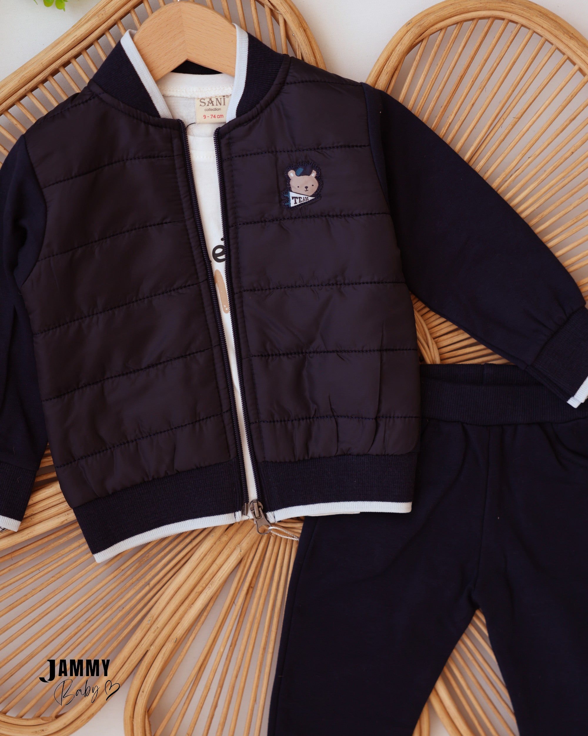 Teddy Bomber 3-Piece Baby Boy Set - Navy Blue