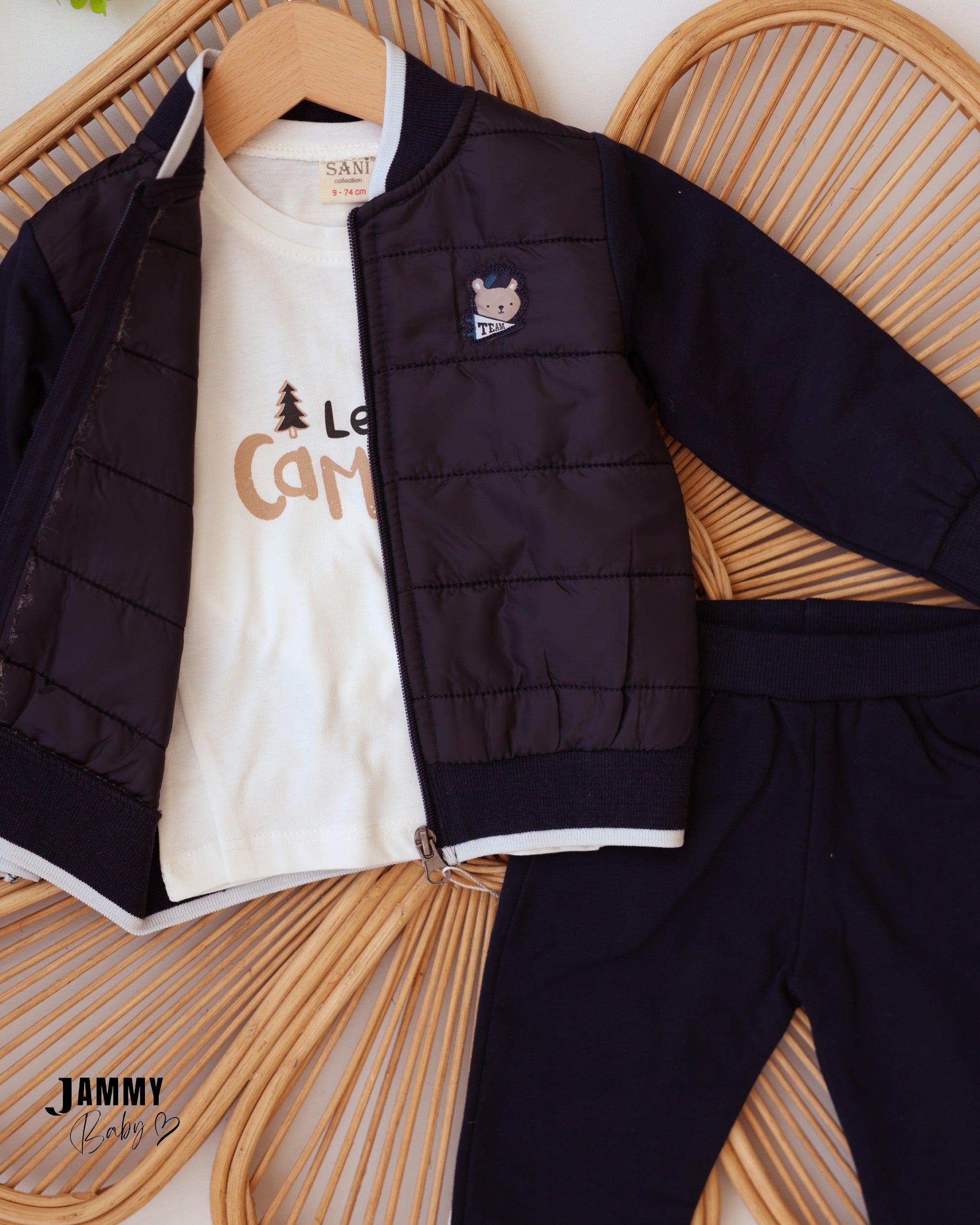 Teddy Bomber 3-Piece Baby Boy Set - Navy Blue