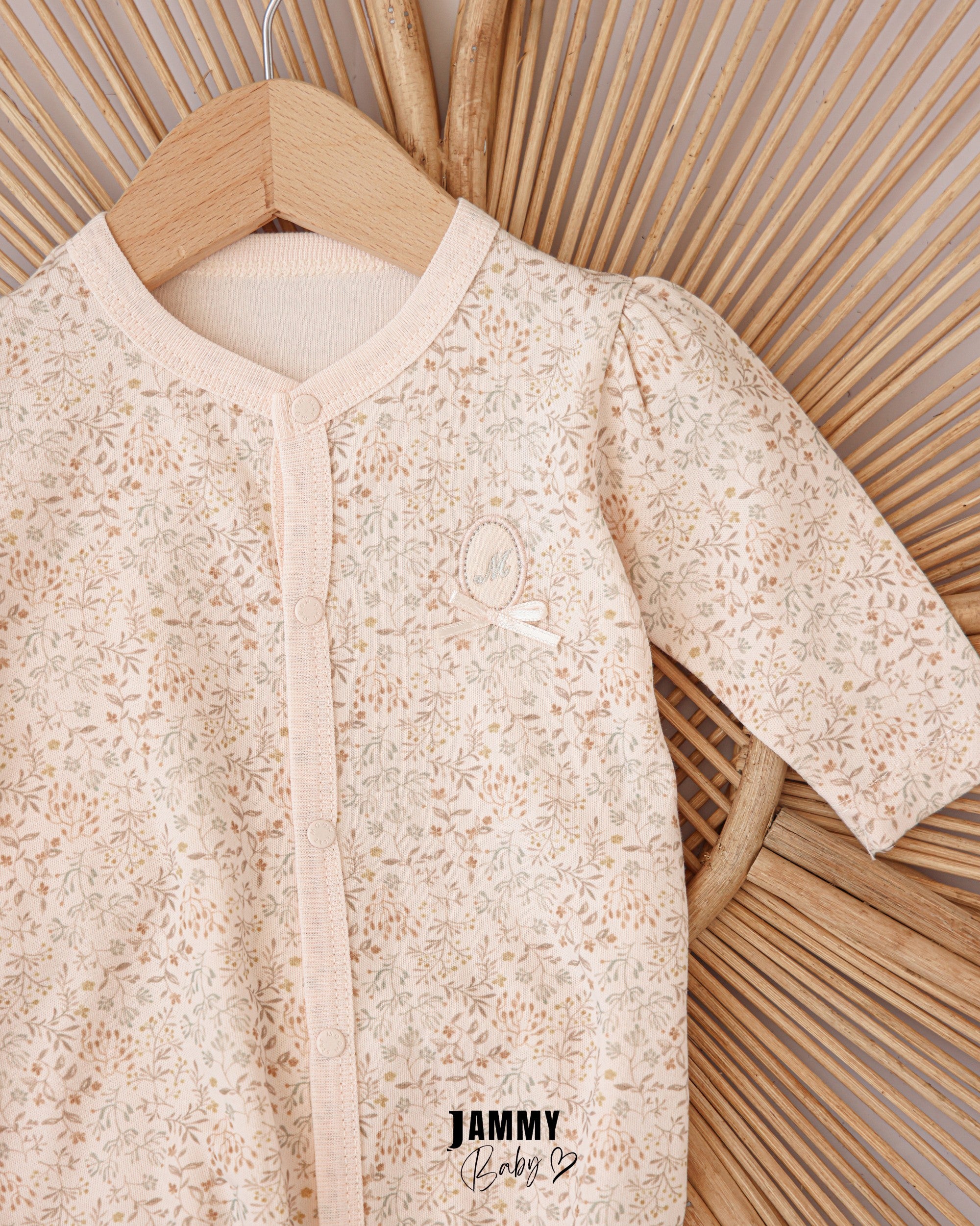 Tiny Floral Footed Baby Romper – Cream