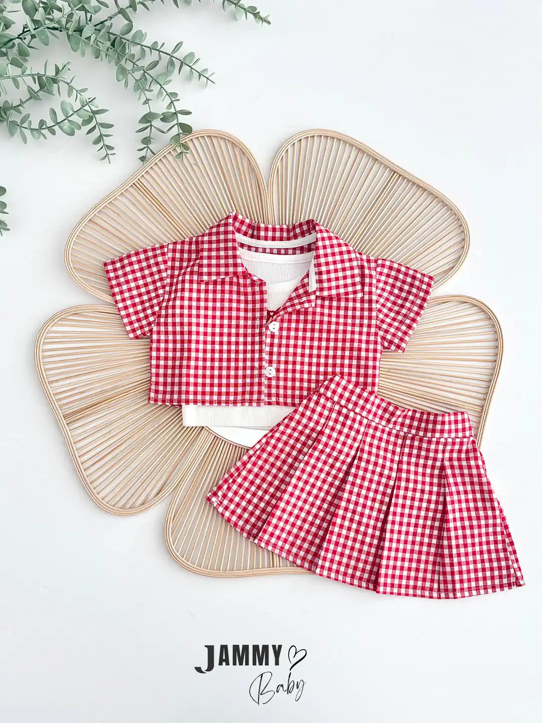 Misty Plaid Shirt, Bodysuit & Shorts Set – Red