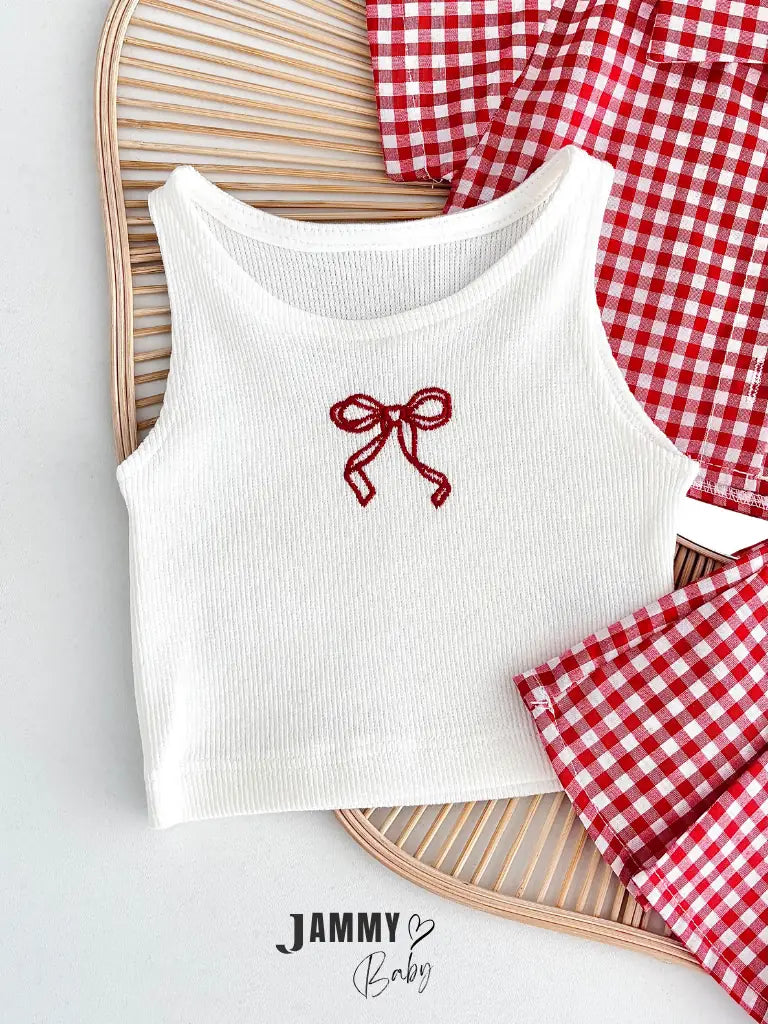 Misty Plaid Shirt, Bodysuit & Shorts Set – Red