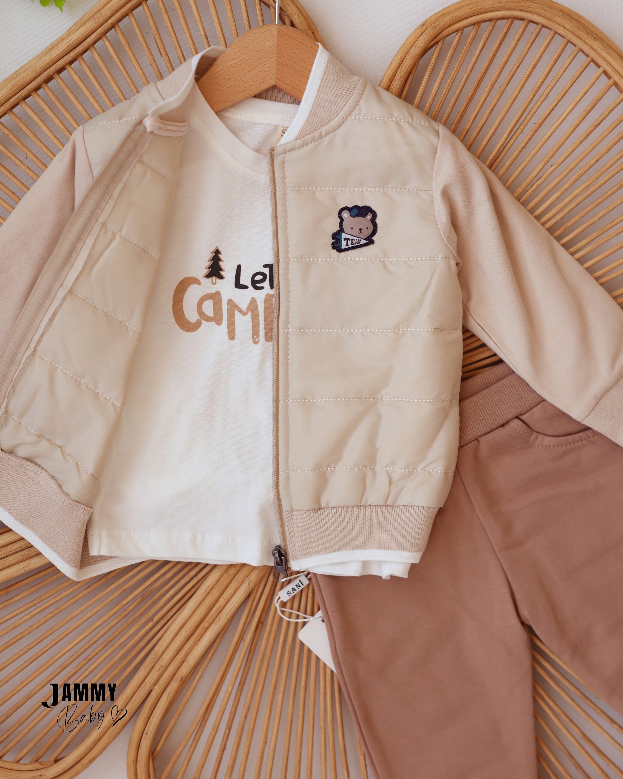 Teddy Bomber 3-Piece Baby Boy Set - Beige & Brown