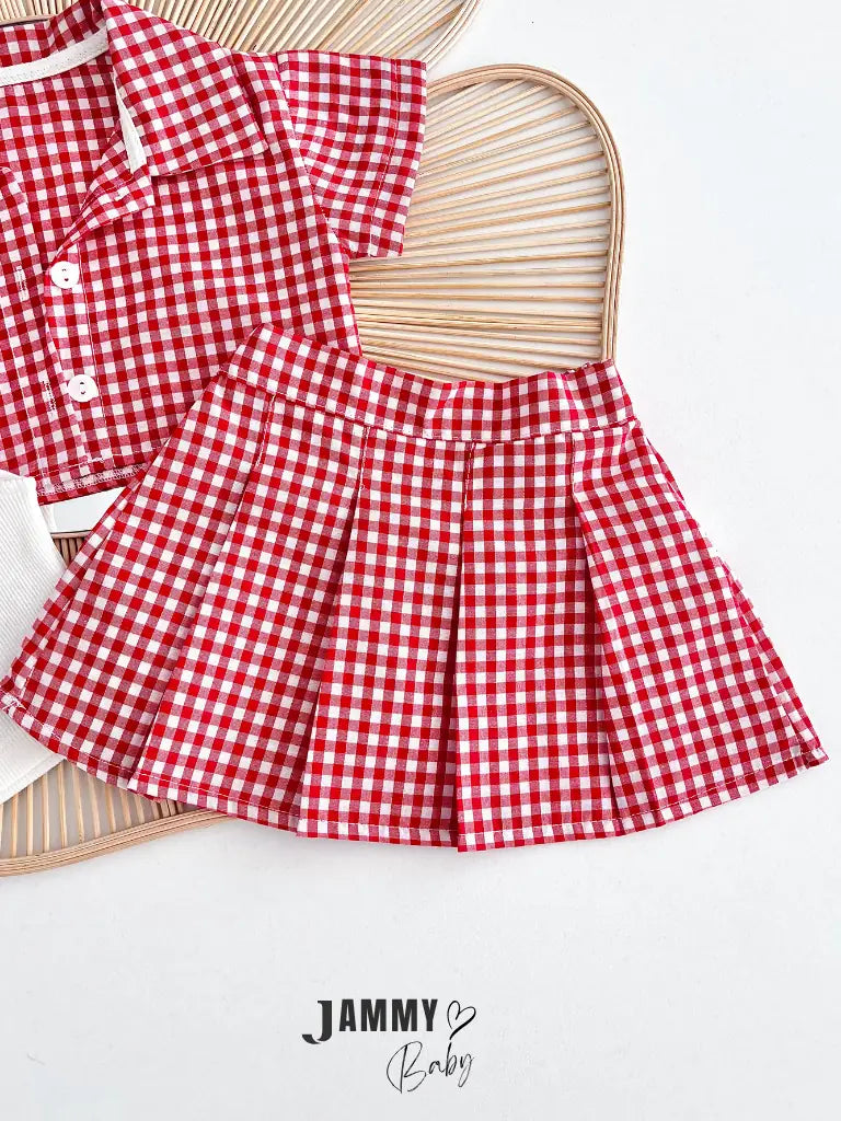 Misty Plaid Shirt, Bodysuit & Shorts Set – Red