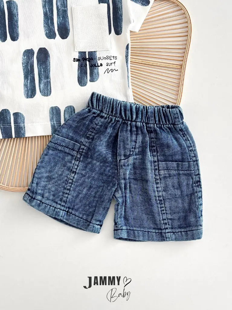 Pepee Watercolor Patterned 2-Piece Set – Dark Blue
