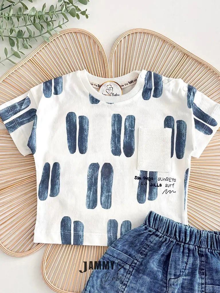 Pepee Watercolor Patterned 2-Piece Set – Dark Blue