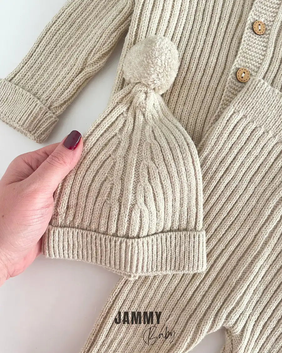 Knitted Cardigan Unisex Hooded Set – BEIGE