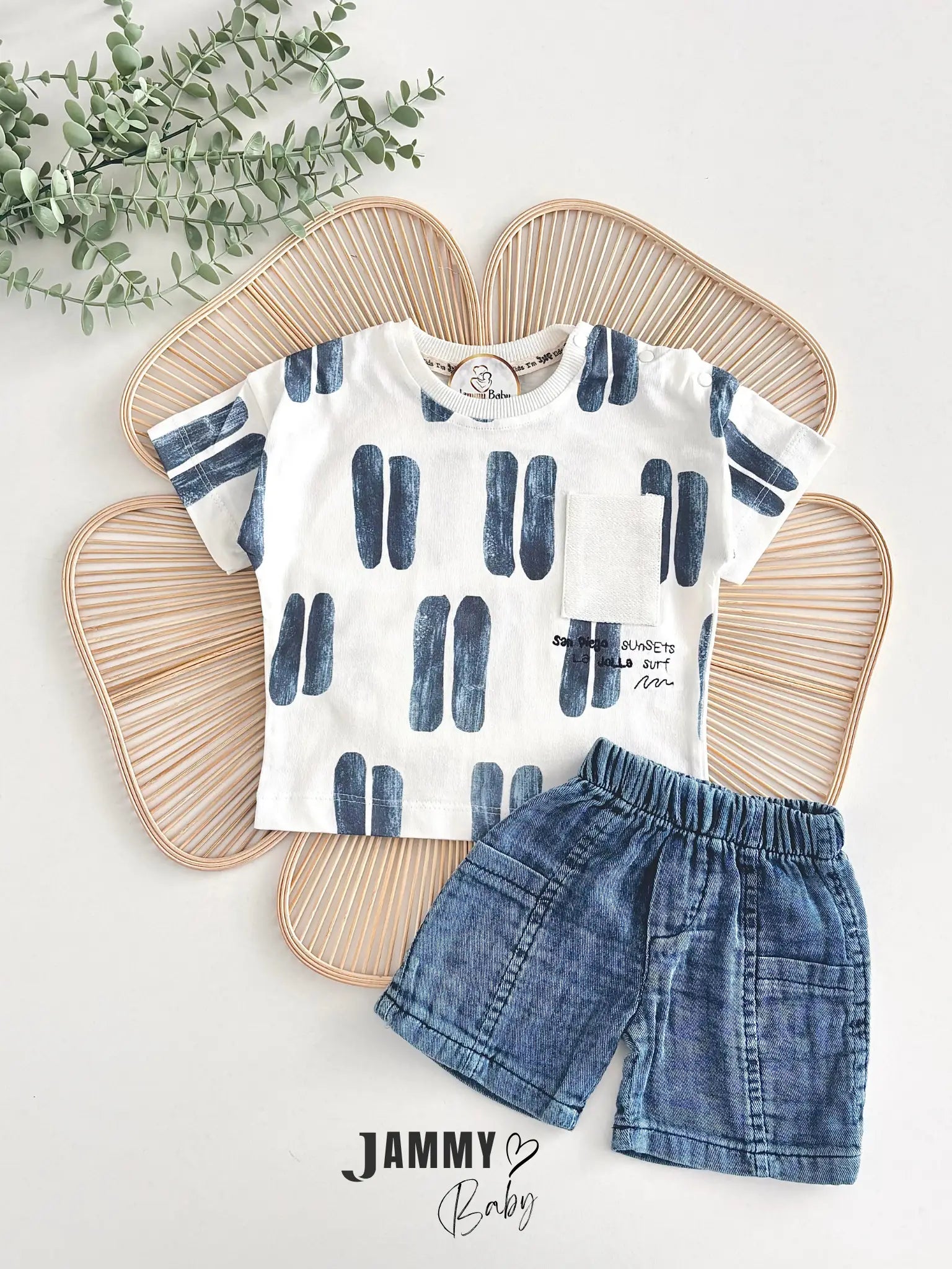 Pepee Watercolor Patterned 2-Piece Set – Dark Blue