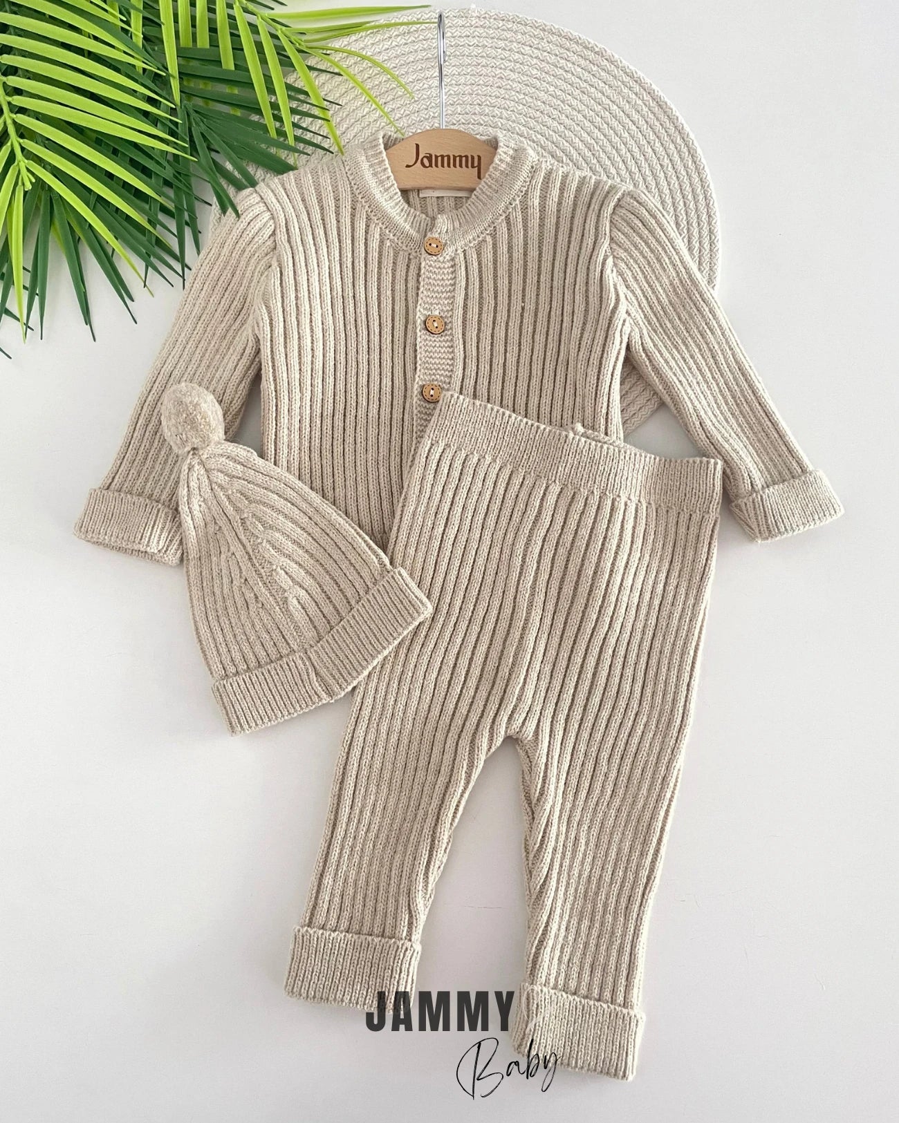 Knitted Cardigan Unisex Hooded Set – BEIGE