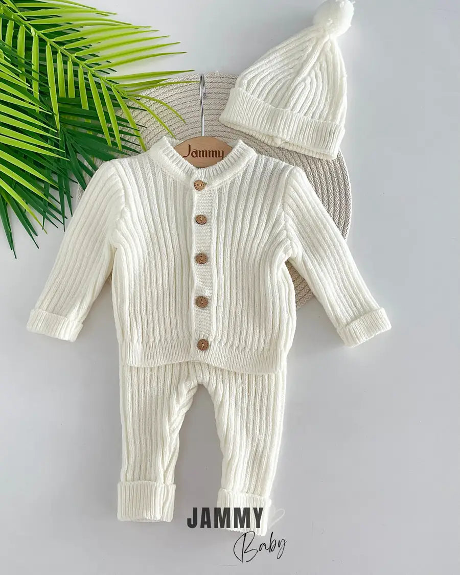 Knitted Cardigan Unisex Hooded Set – CREAM