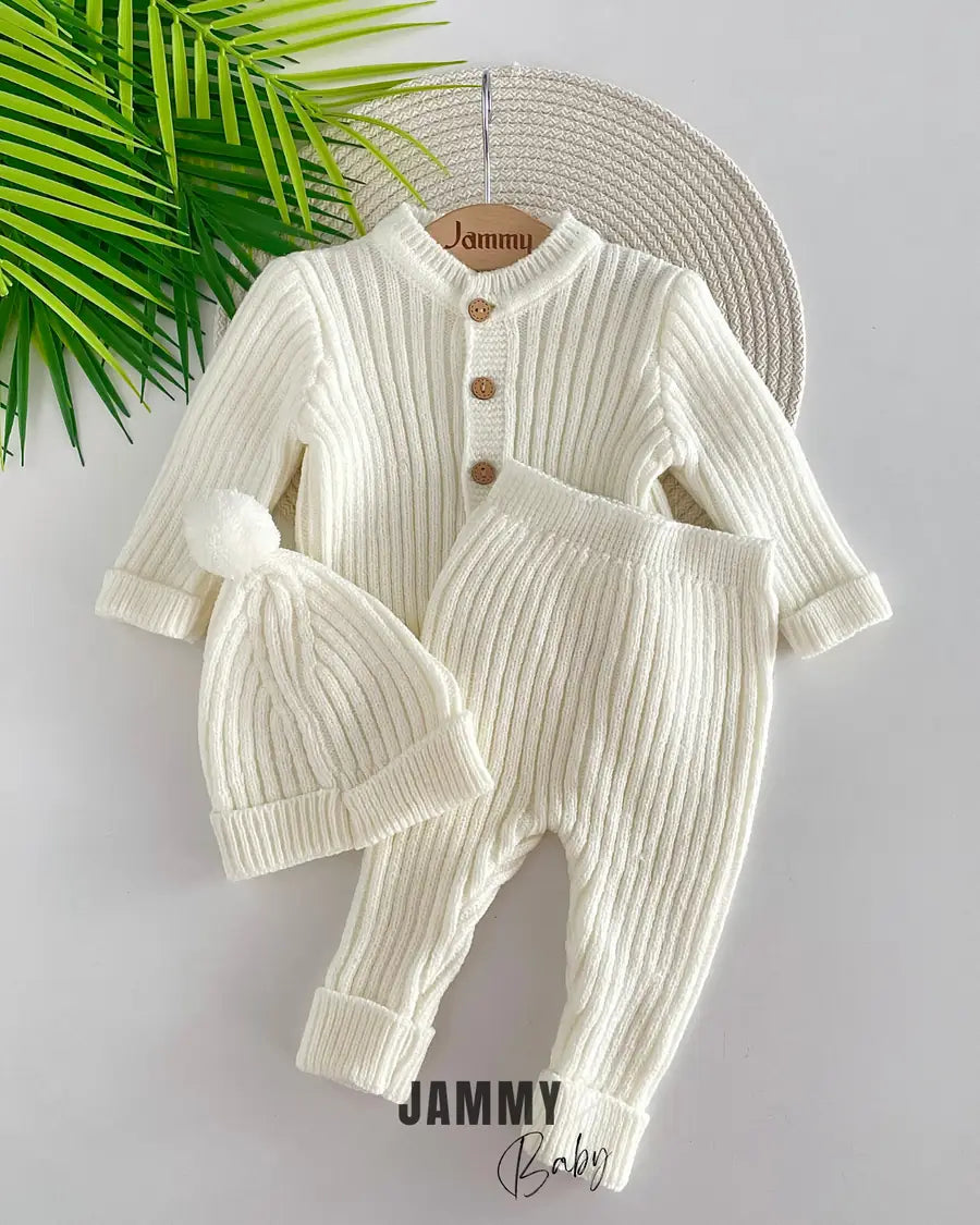 Knitted Cardigan Unisex Hooded Set – CREAM