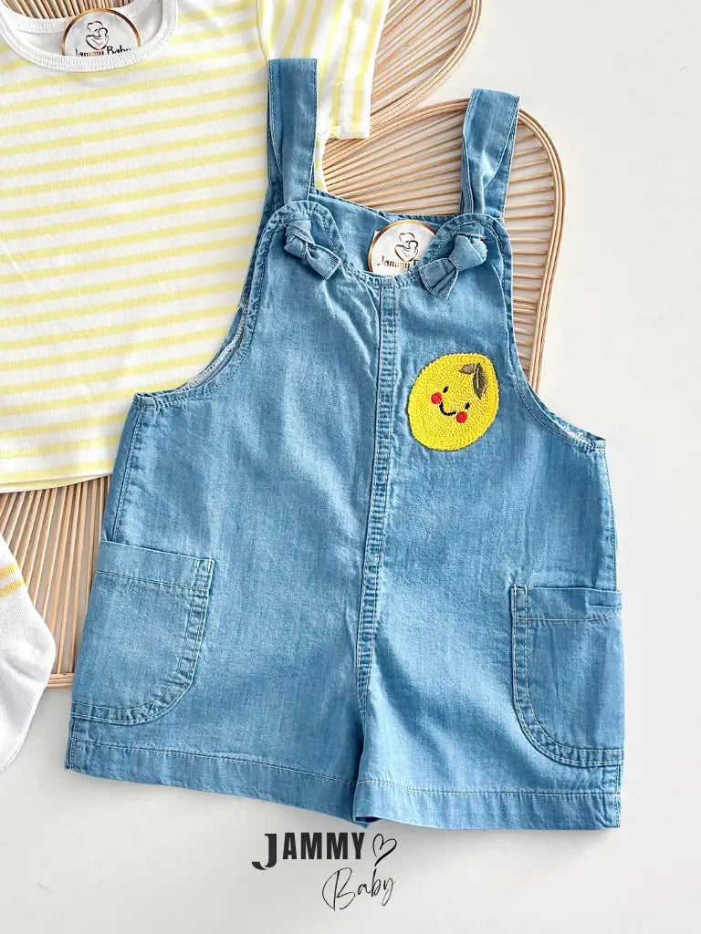 Darla Lemon Denim Overalls, T-Shirt & Socks Set