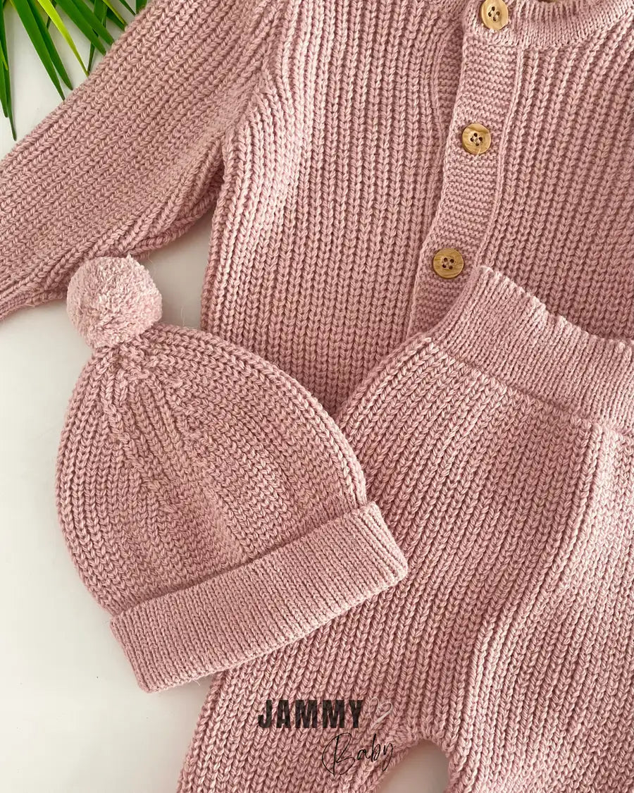 Knitted Cardigan Unisex Hooded Set – DRIED ROSE