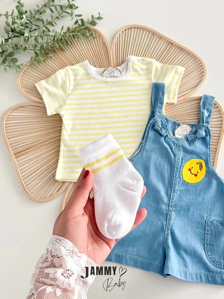 Darla Lemon Denim Overalls, T-Shirt & Socks Set