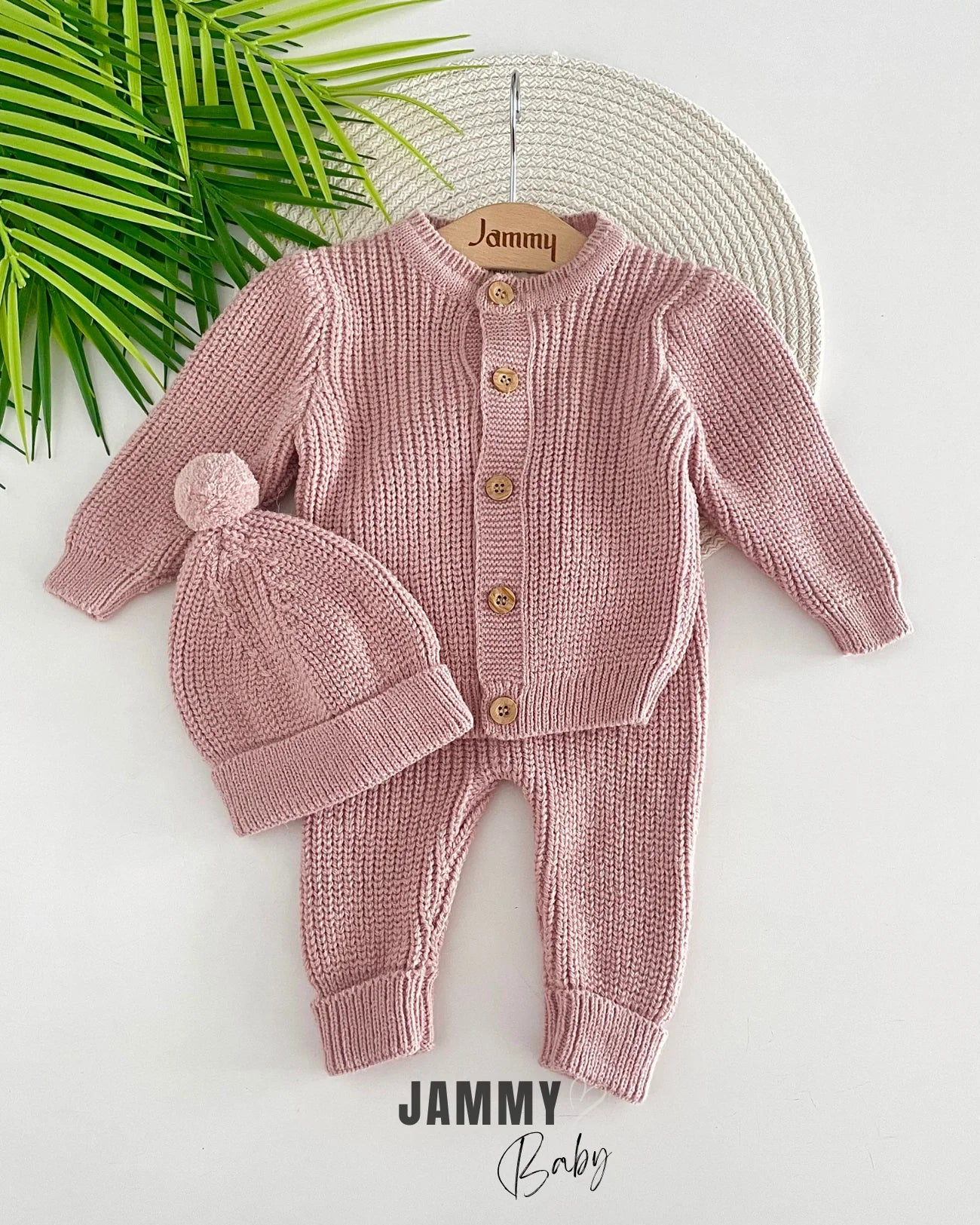 Knitted Cardigan Unisex Hooded Set – DRIED ROSE