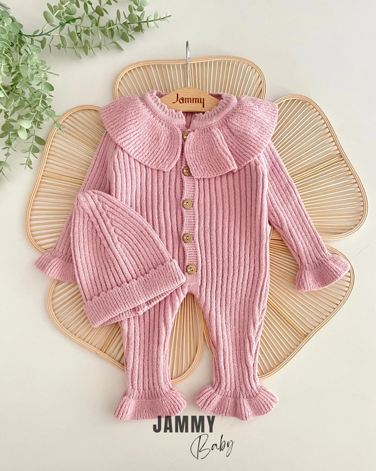 Maya Frilled Hat and Knit Overalls Set-SOFT LILA