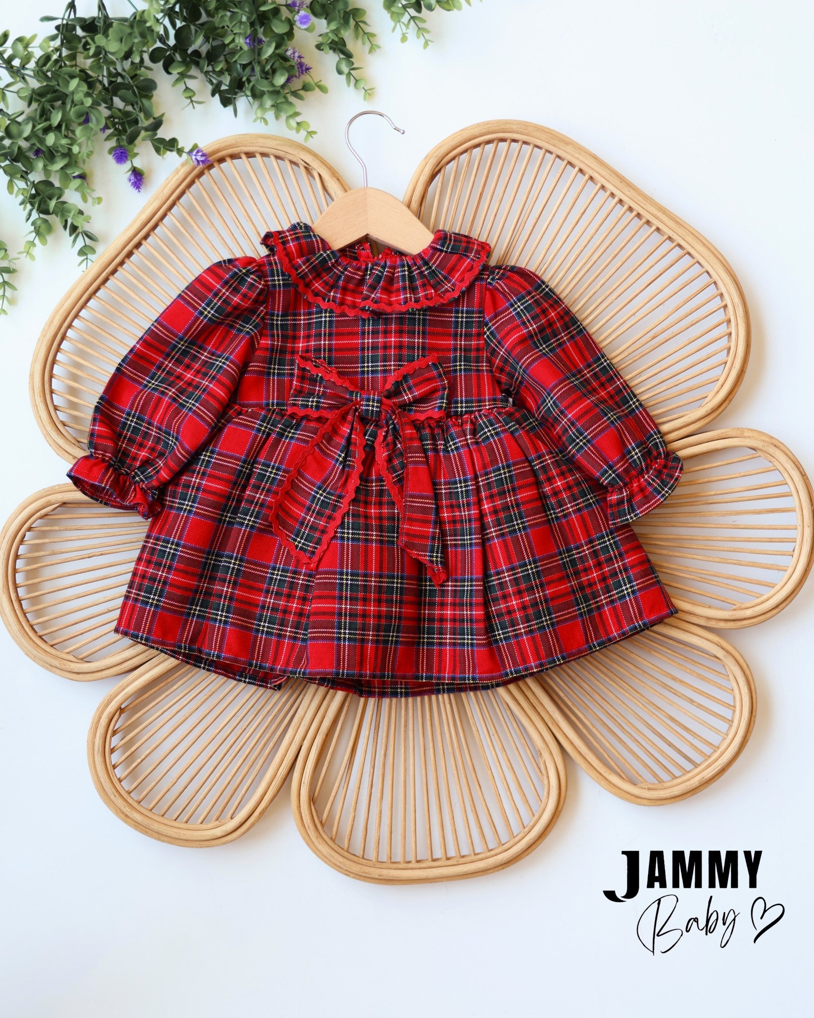 Scarlett Tartan Plaid Bow Dress – Red