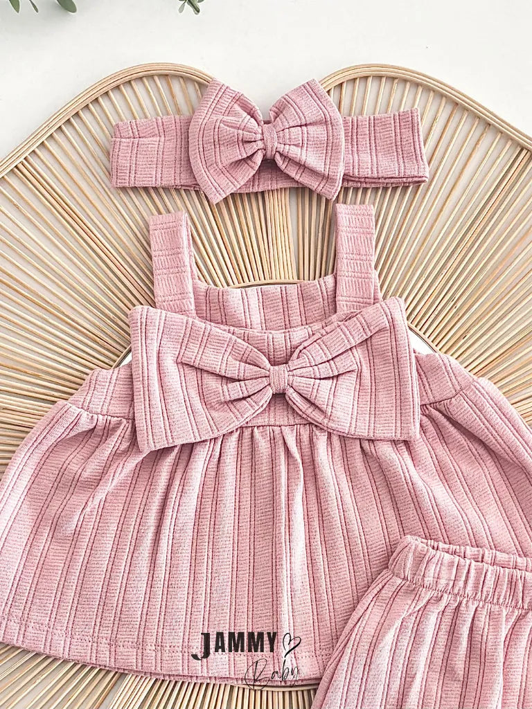 Jennifer Bow Detail Blouse, Shorts & Bandana Set - ROSE PINK