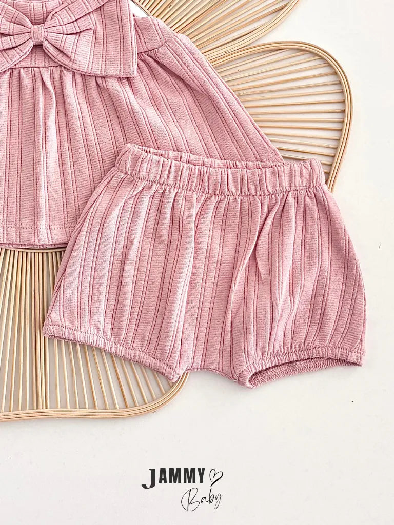 Jennifer Bow Detail Blouse, Shorts & Bandana Set - ROSE PINK