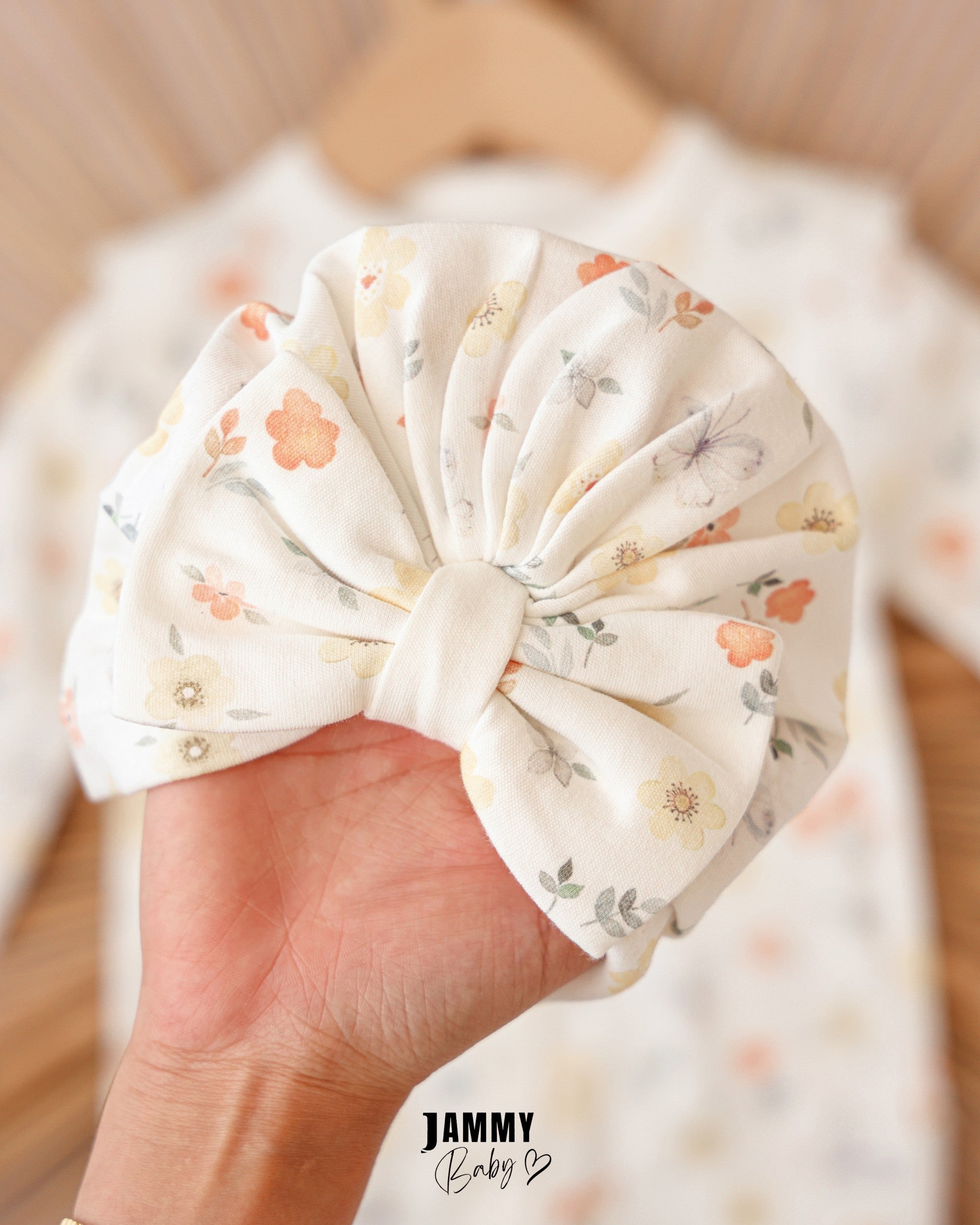 Floral Lace Baby Romper & Turban Set – Ivory
