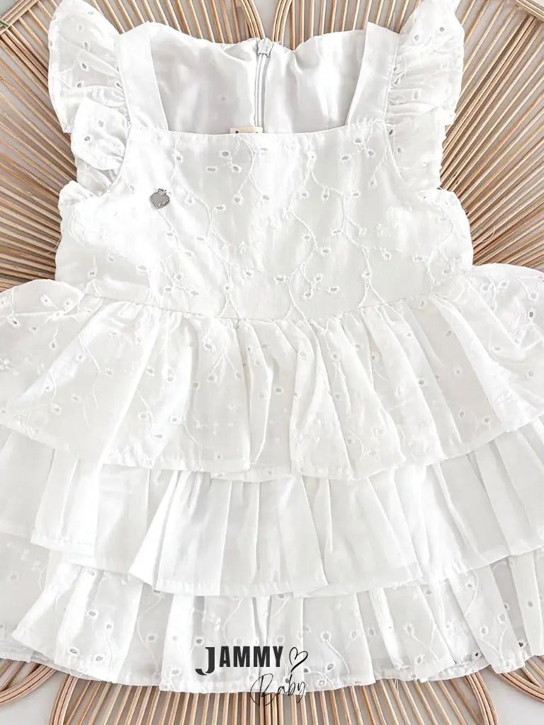 Olivia Layered Terry Cotton Lace Dress – White