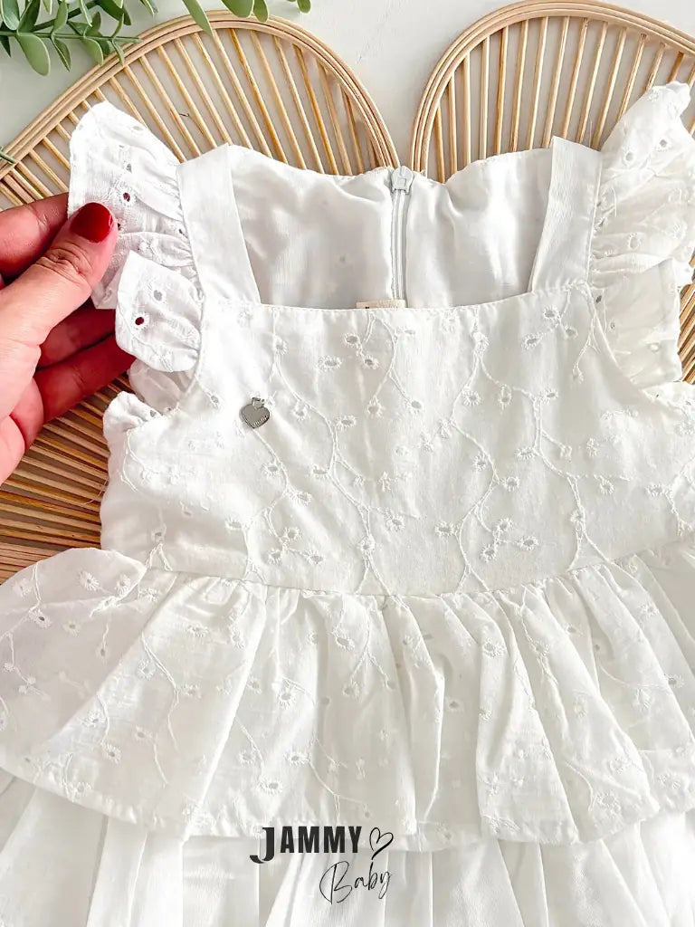 Olivia Layered Terry Cotton Lace Dress – White
