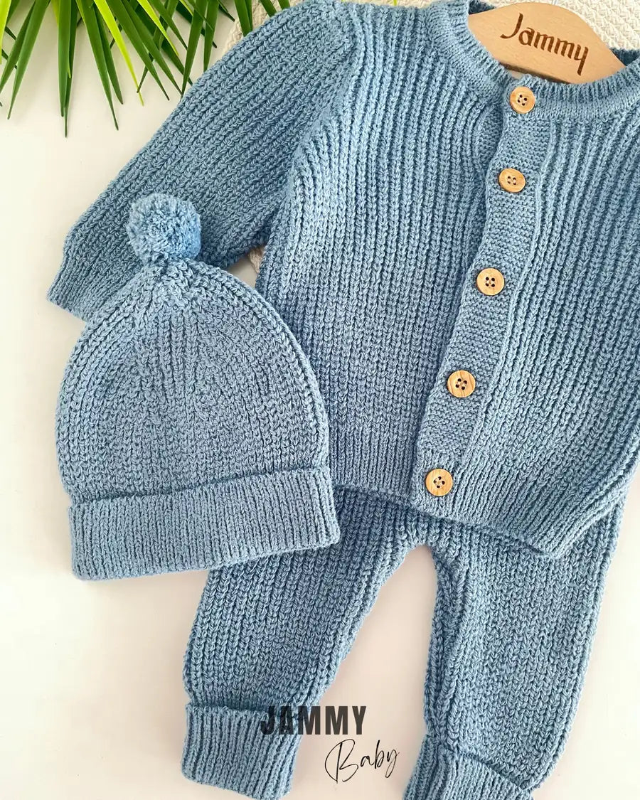 Knitted Cardigan Unisex Hooded Set – INDIGO