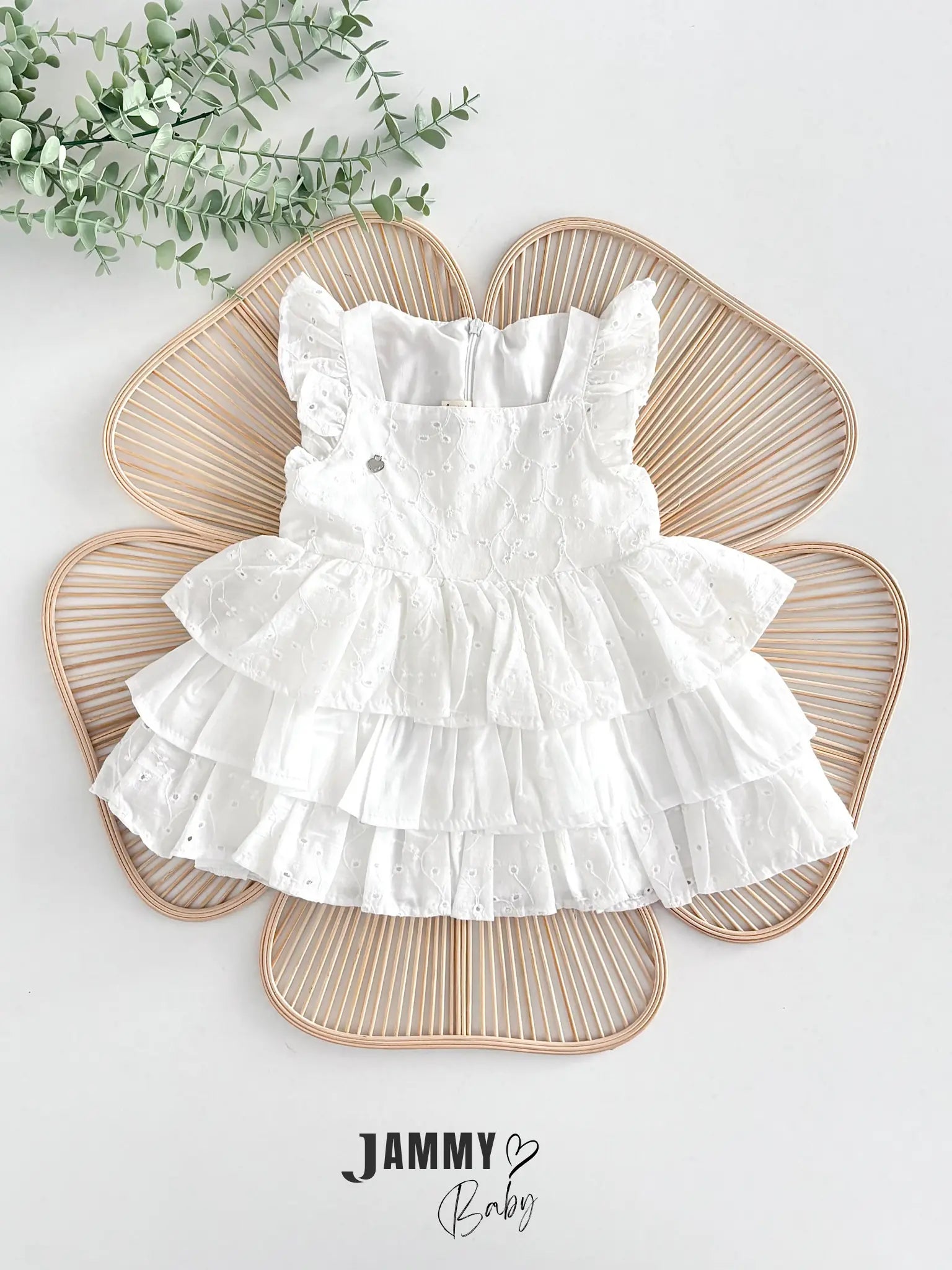 Olivia Layered Terry Cotton Lace Dress – White
