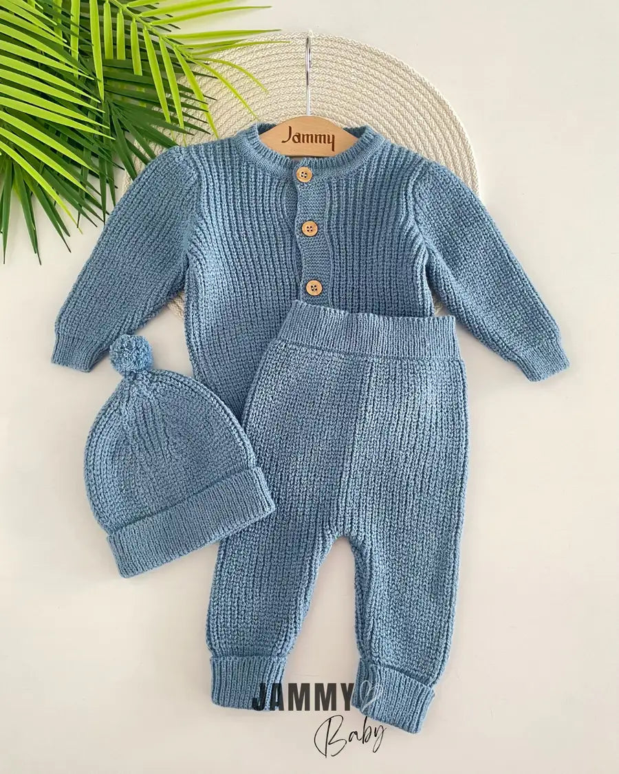 Knitted Cardigan Unisex Hooded Set – INDIGO