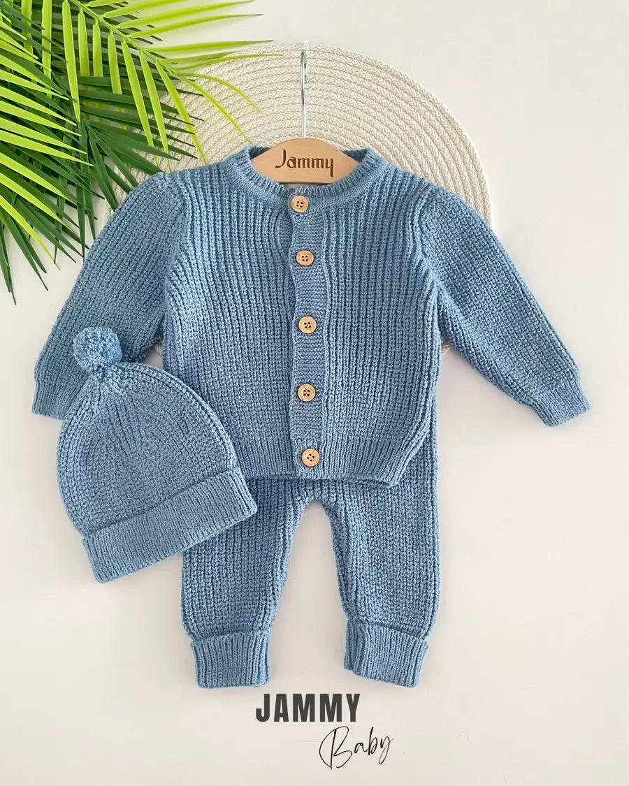 Knitted Cardigan Unisex Hooded Set – INDIGO