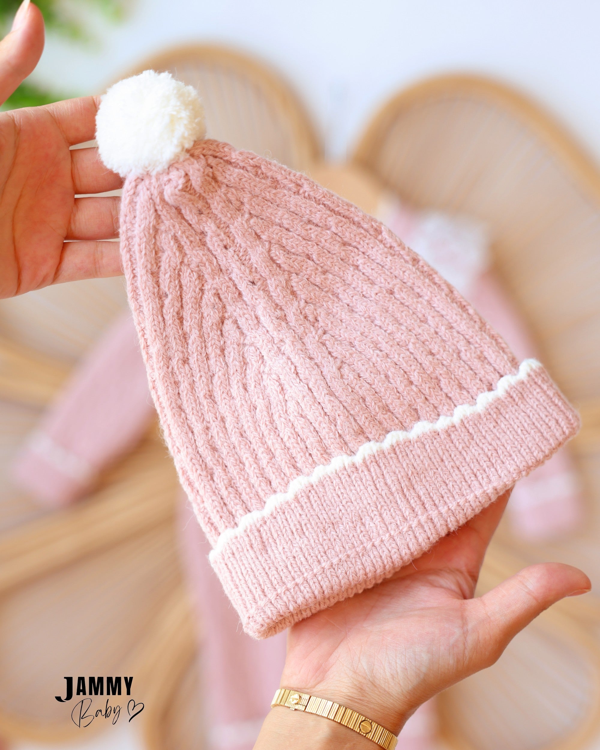 Lace Collar Knit Jumpsuit & Beanie Set - Dusty Pink