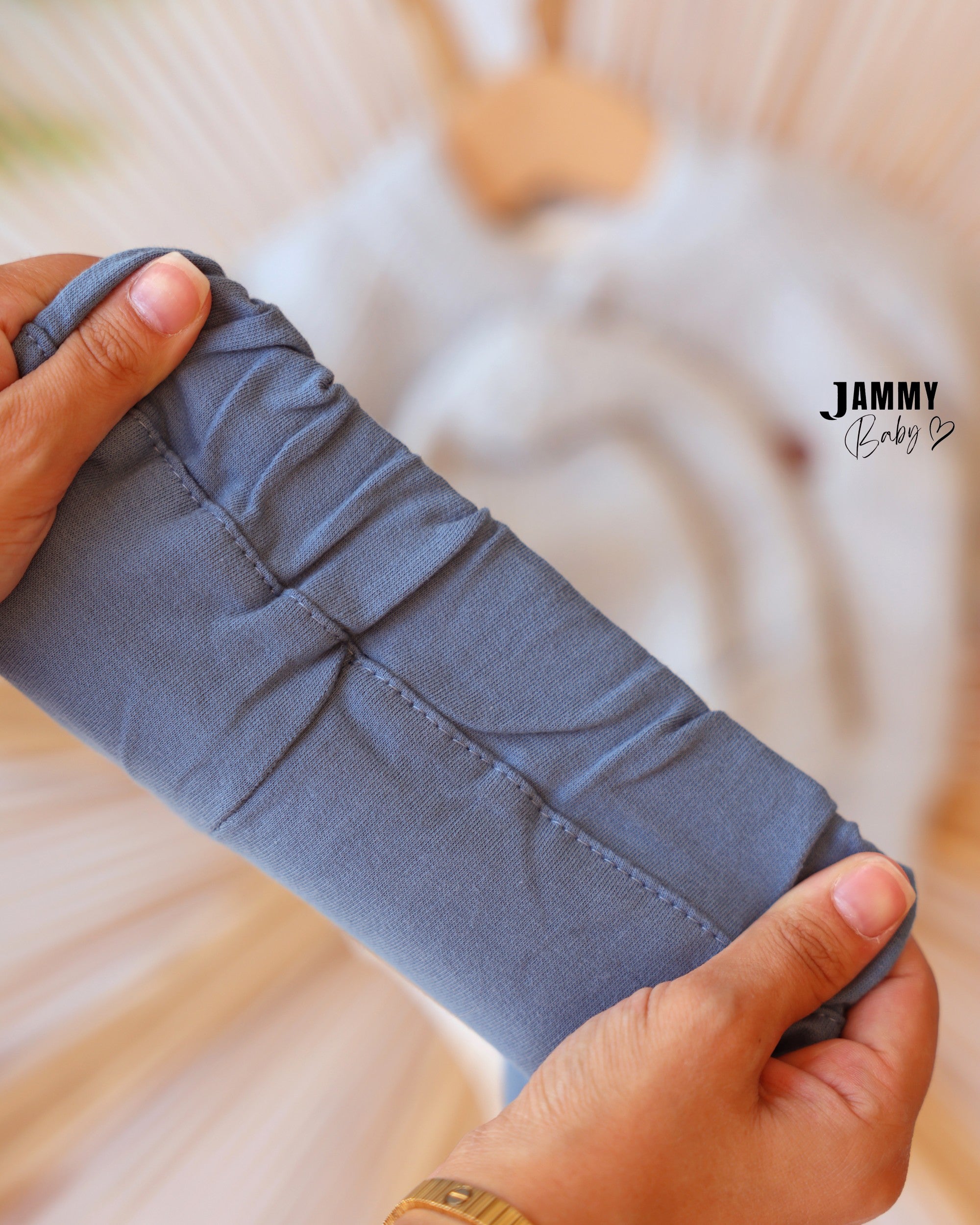 Knit Cardigan & Pants Set - Light Grey & Dusty Blue