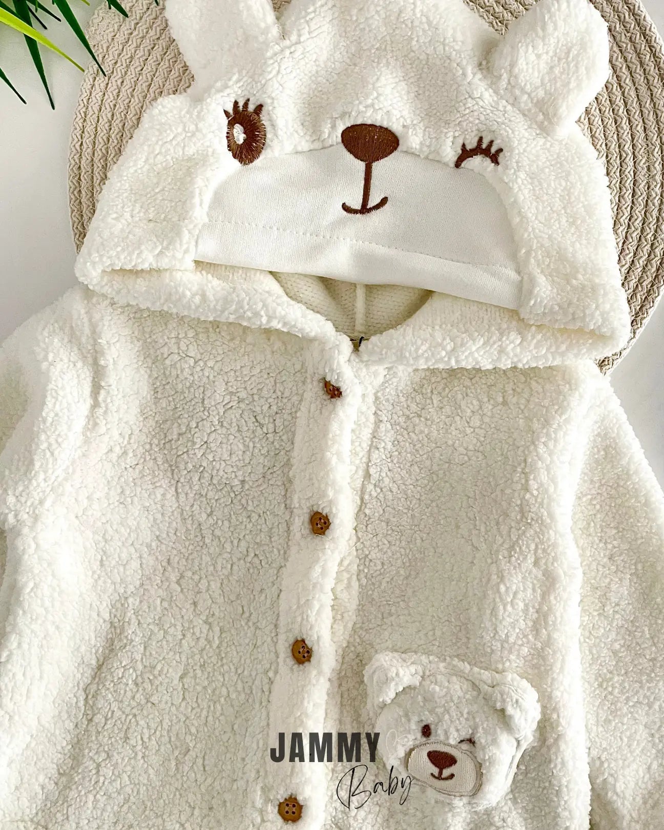 Simba Hooded Buttoned Plush Coat-Off White