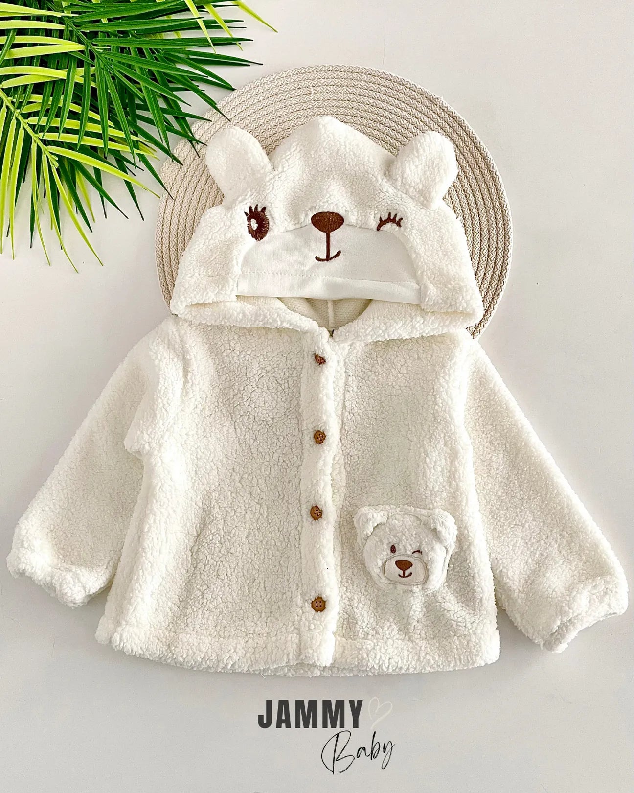 Simba Hooded Buttoned Plush Coat-Off White