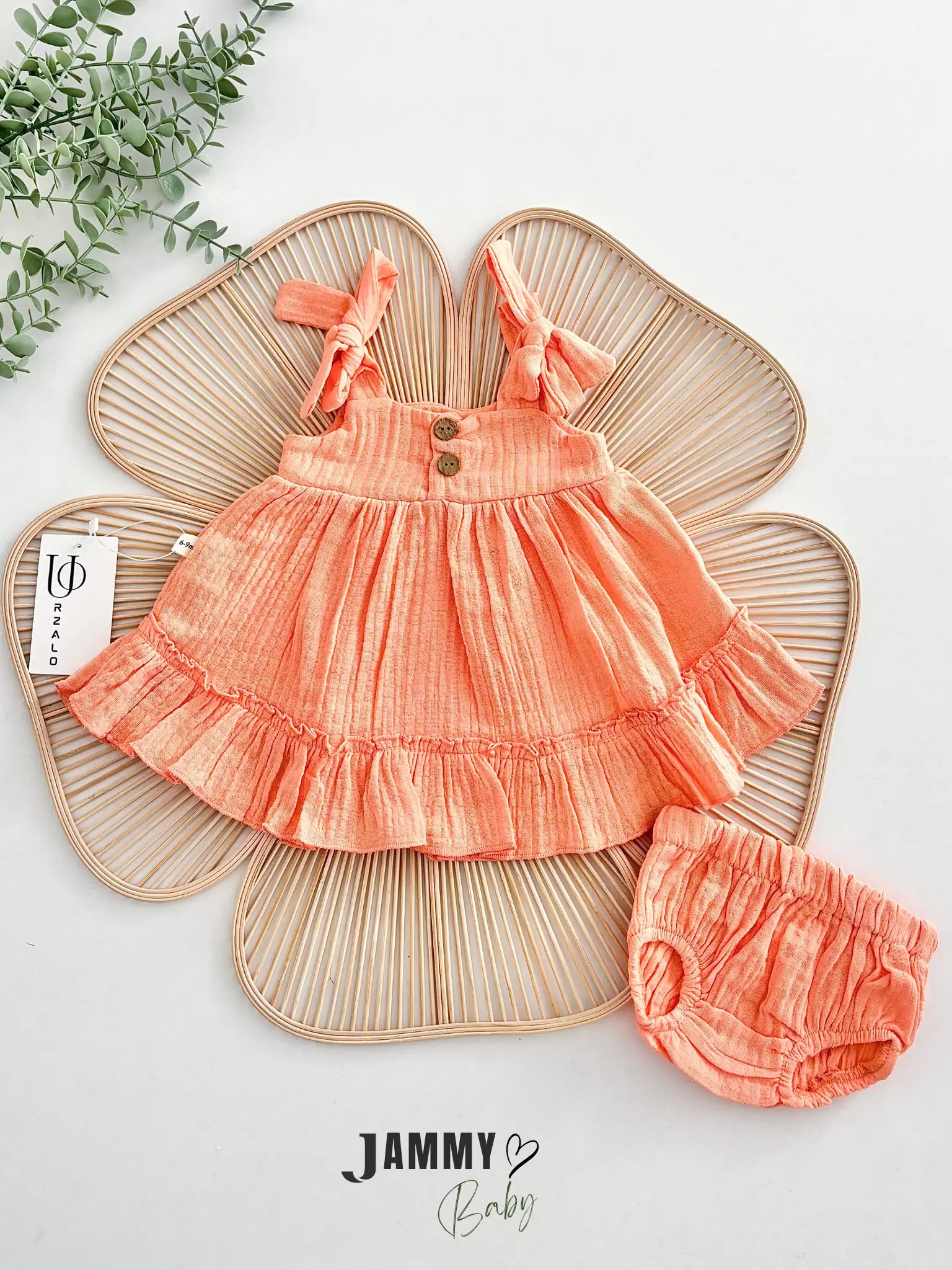 Ema Muslin Dress & Bloomers Set – Salmon