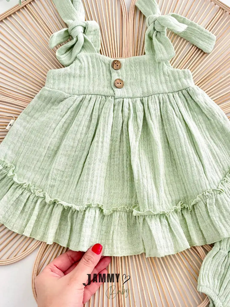 Ema Muslin Dress & Bloomers Set – Pistachio Green