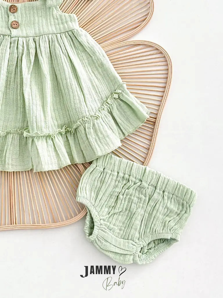 Ema Muslin Dress & Bloomers Set – Pistachio Green