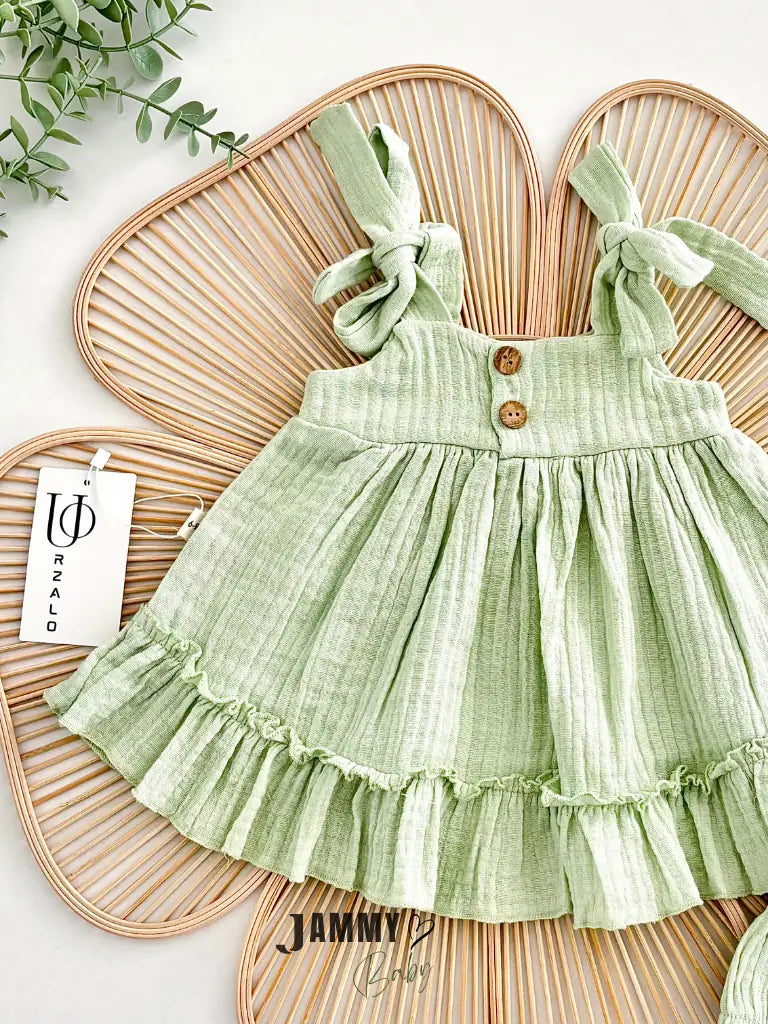 Ema Muslin Dress & Bloomers Set – Pistachio Green