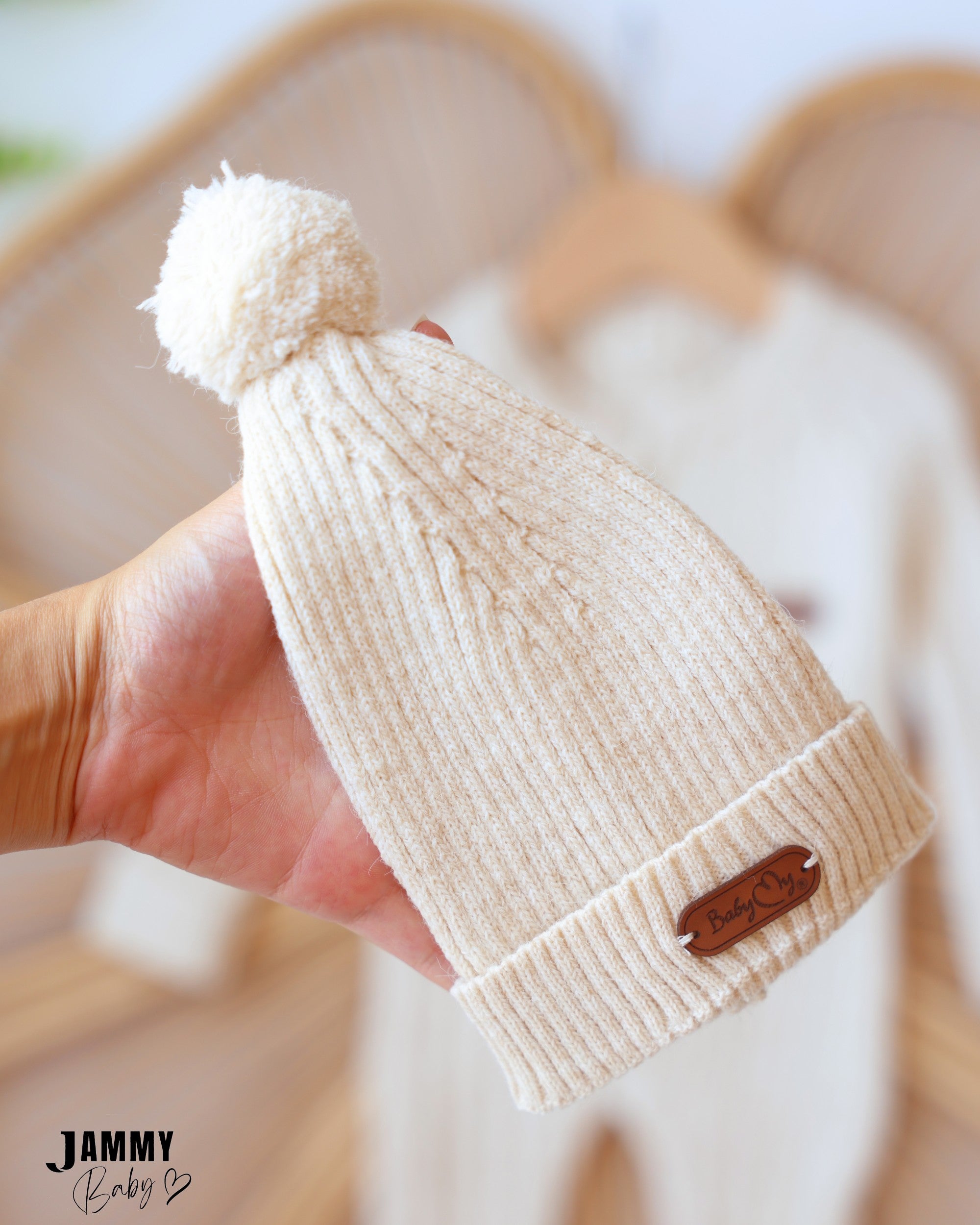 Cable Knit Jumpsuit & Beanie Set - Cream